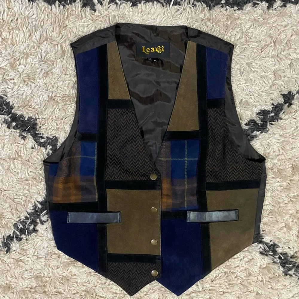 Men’s Learsi Vintage suede patchwork leather western cowboy vest size M - Picture 6 of 6